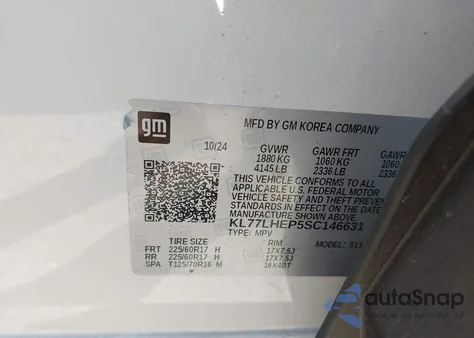 2025 Chevrolet Trax Fwd Lt z USA, uszkodzony, nr VIN KL77LHEP5SC146631